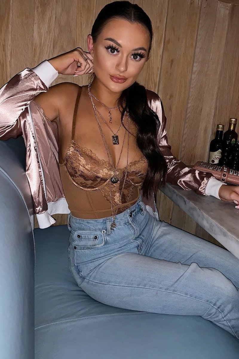 Mocha Lace Scalloped Hem Bodysuit - Celise-Bodysuits