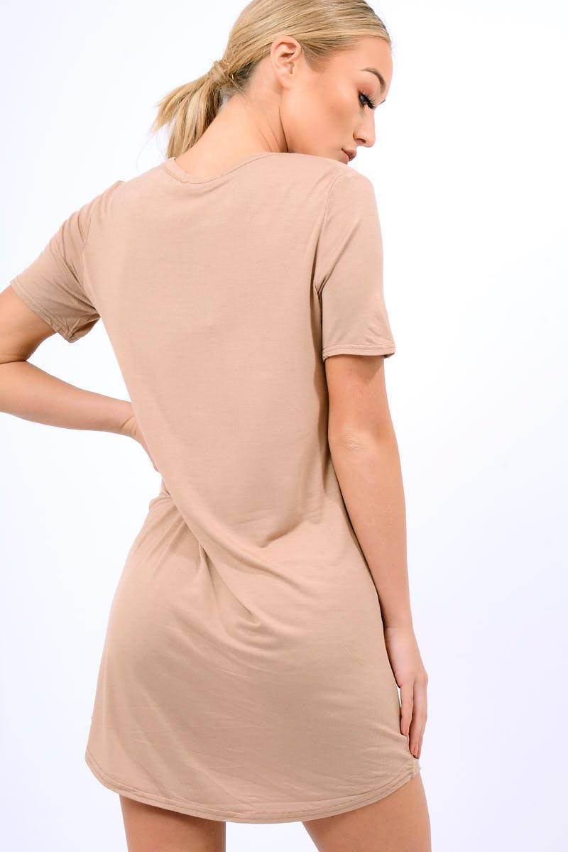 Mocha Laser Cut Tie Dye T Shirt Dress - Imogen-Dresses