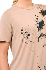 Mocha Laser Cut Tie Dye T Shirt Dress - Imogen-Dresses