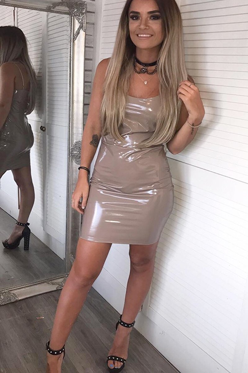 Mocha PU Mini Dress - Lucinda-Dresses