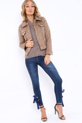 Mocha Pearl Suedette Jacket - Abbey-Jackets