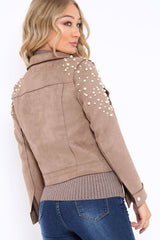 Mocha Pearl Suedette Jacket - Abbey-Jackets