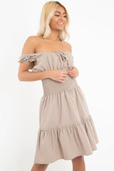 Mocha Ruched Tie Front Skater Dress - Zakara-Dresses