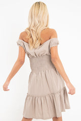 Mocha Ruched Tie Front Skater Dress - Zakara-Dresses