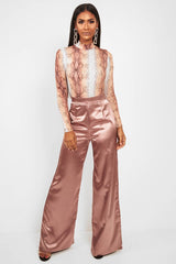 Mocha Satin Wide Leg Trousers - Tisha-Trousers