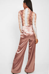 Mocha Satin Wide Leg Trousers - Tisha-Trousers