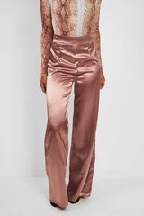 Mocha Satin Wide Leg Trousers - Tisha-Trousers