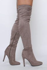 Mocha Suede Stiletto Heel Over The Knee Boots - Kaira-Boots