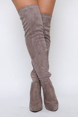 Mocha Suede Stiletto Heel Over The Knee Boots - Kaira-Boots