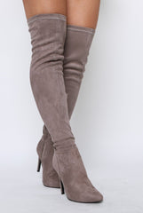 Mocha Suede Stiletto Heel Over The Knee Boots - Kaira-Boots