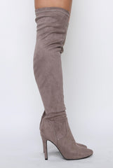 Mocha Suede Stiletto Heel Over The Knee Boots - Kaira-Boots