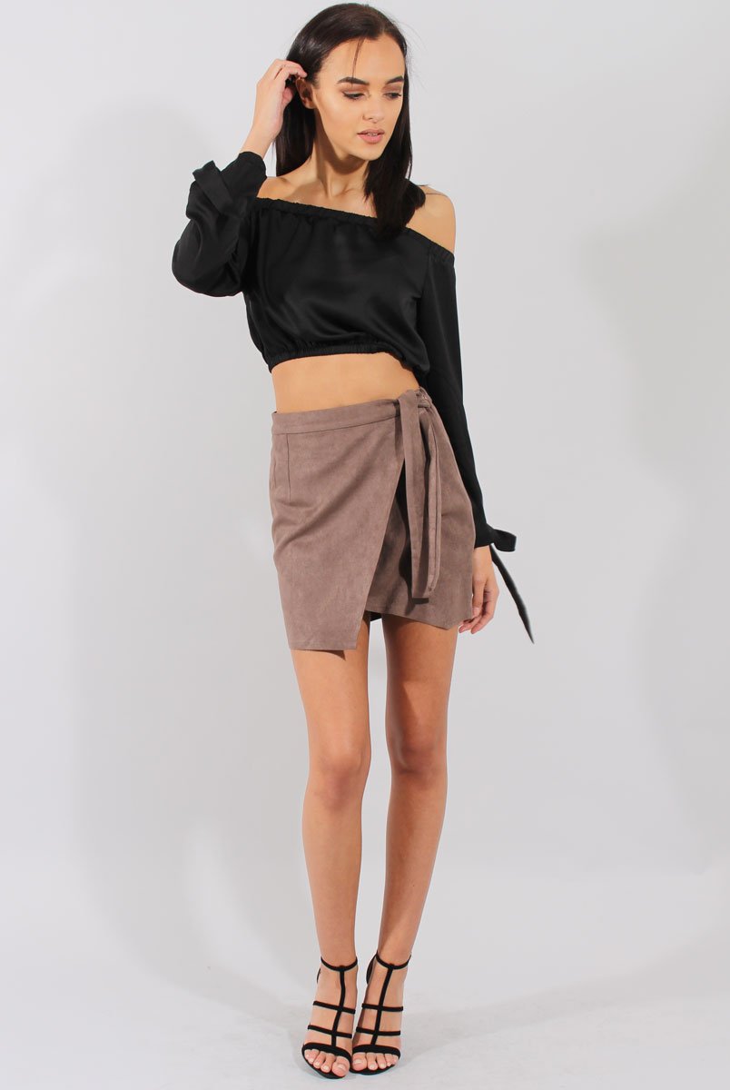 Mocha Suede Wrap Around Skirt - Emory-Skirts