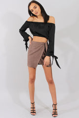 Mocha Suede Wrap Around Skirt - Emory-Skirts
