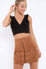 Mocha Suedette Lace Up Skirt - Ressie-Skirts