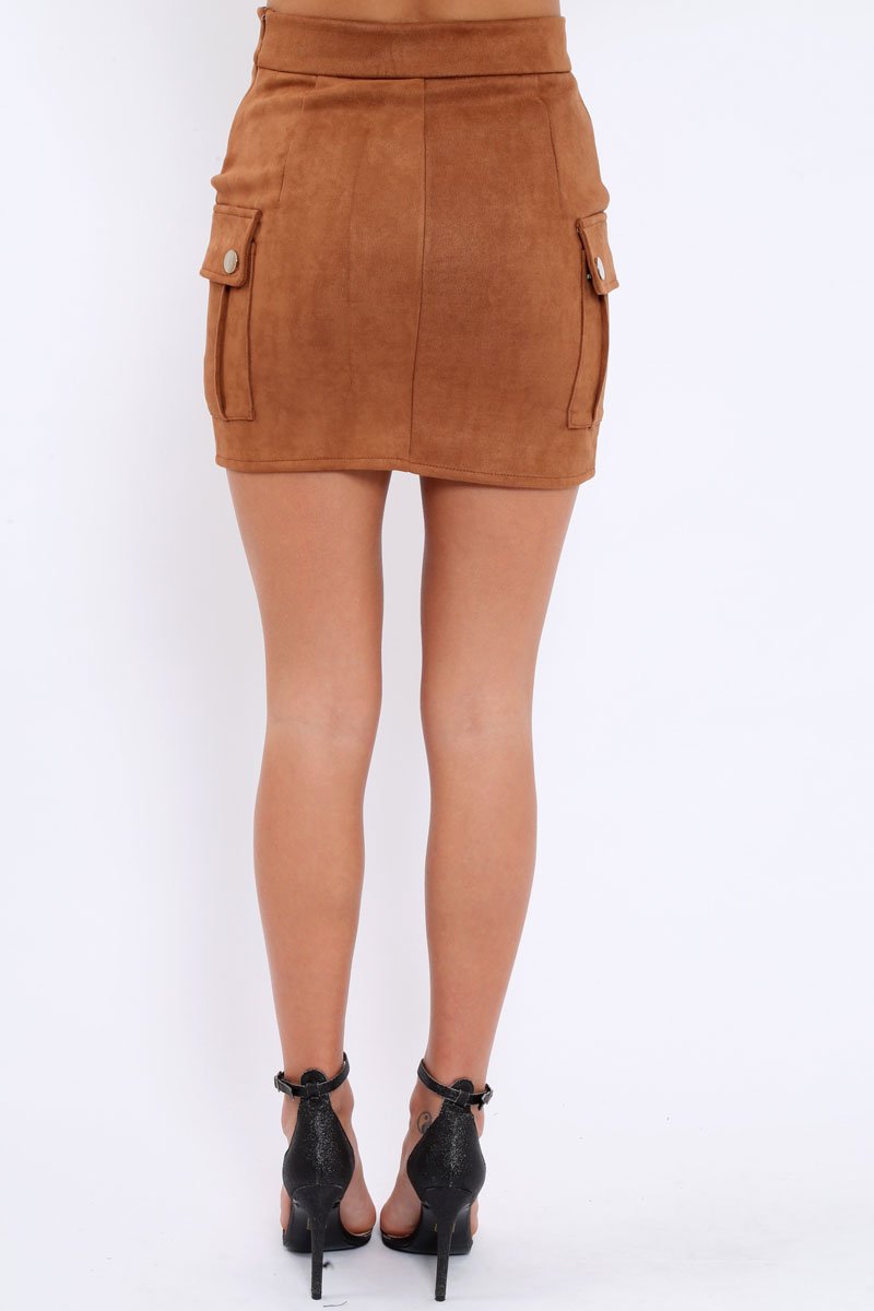 Mocha Suedette Lace Up Skirt - Ressie-Skirts