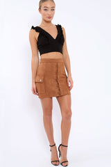 Mocha Suedette Lace Up Skirt - Ressie-Skirts