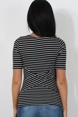 Mona Black And White Striped Top-Tops