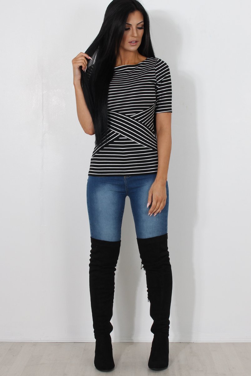 Mona Black And White Striped Top-Tops