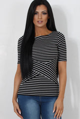 Mona Black And White Striped Top-Tops