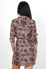 Mona Black Paisley Print Shirt Dress-Dresses