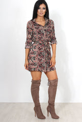 Mona Black Paisley Print Shirt Dress-Dresses