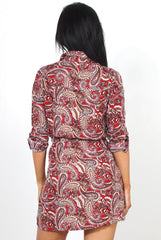 Mona Red Paisley Print Shirt Dress-Dresses