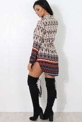 Moni Beige Floral Print Shirt Dress-Dresses