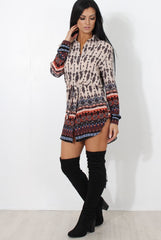 Moni Beige Floral Print Shirt Dress-Dresses