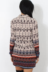 Moni Beige Floral Print Shirt Dress-Dresses