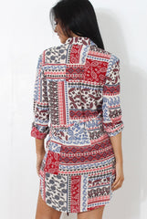 Moni Red Paisley Print Shirt Dress-Dresses