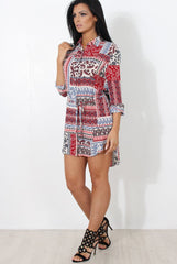 Moni Red Paisley Print Shirt Dress-Dresses