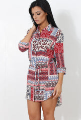 Moni Red Paisley Print Shirt Dress-Dresses