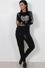Monique Black Leopard Loungewear Set-Loungewear