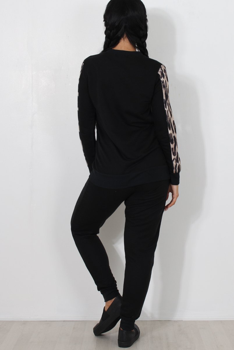 Monique Black Leopard Loungewear Set-Loungewear