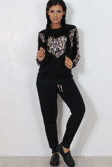 Monique Black Leopard Loungewear Set-Loungewear