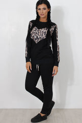 Monique Black Leopard Loungewear Set-Loungewear