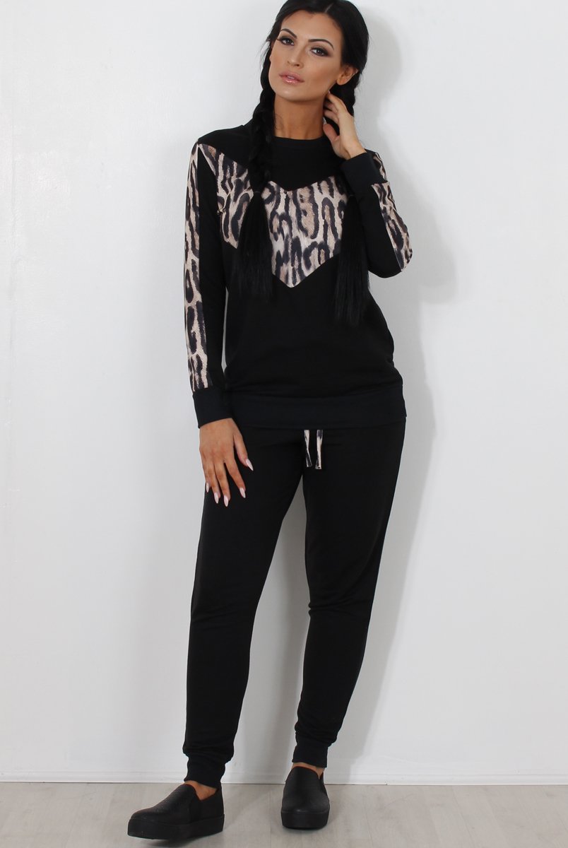 Monique Black Leopard Loungewear Set-Loungewear