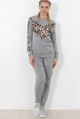 Monique Grey Leopard Loungewear Set-Loungewear
