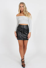 Monochrome Bardot Crop Top - Kaitlin-Tops