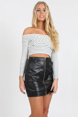 Monochrome Bardot Crop Top - Kaitlin-Tops