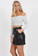 Monochrome Bardot Crop Top - Kaitlin-Tops