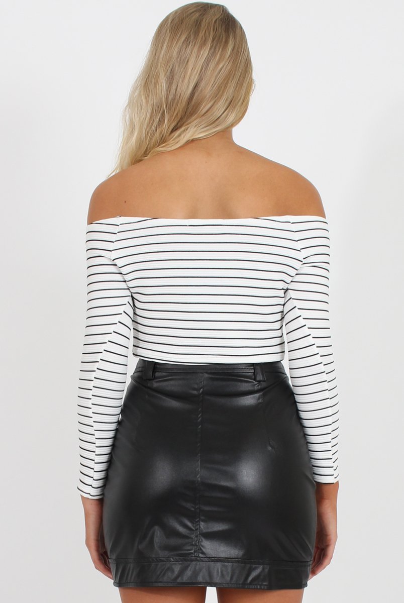 Monochrome Bardot Crop Top - Kaitlin-Tops