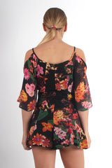 Morgan Black Floral Playsuit-Playsuits