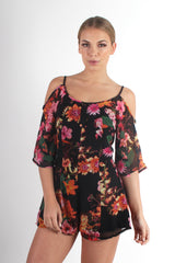 Morgan Black Floral Playsuit-Playsuits