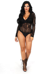 Morticia Black Lace Bodysuit-Bodysuits
