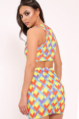 Multi Aztec Print Lace Up Crop Top And Mini Skirt Co-ord - Mabrey-Co-ords