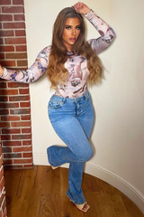 Multi Cherub Print Full Sleeve Bodysuit - Shen