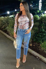 Multi Cherub Print Full Sleeve Bodysuit - Shen