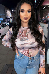 Multi Cherub Print Full Sleeve Bodysuit - Shen