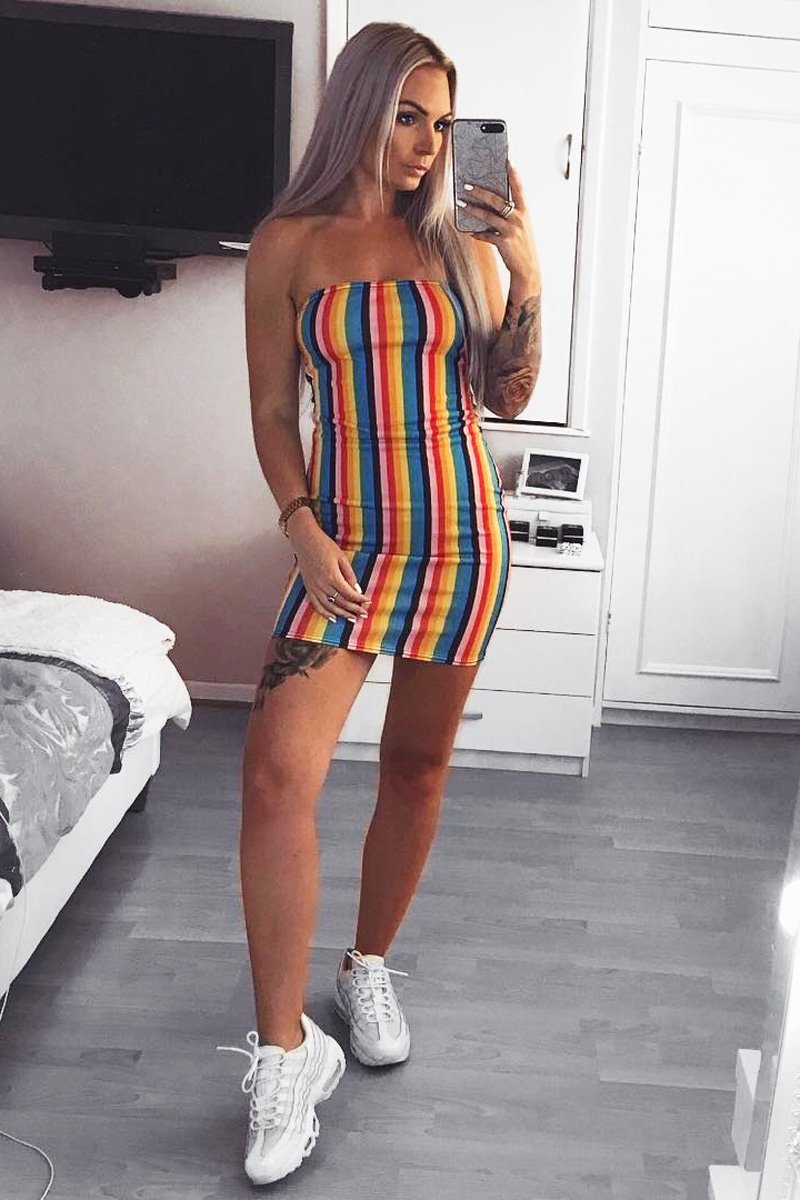Multi Colour Bandeau Bodycon Mini Dress - Charlye-Dresses